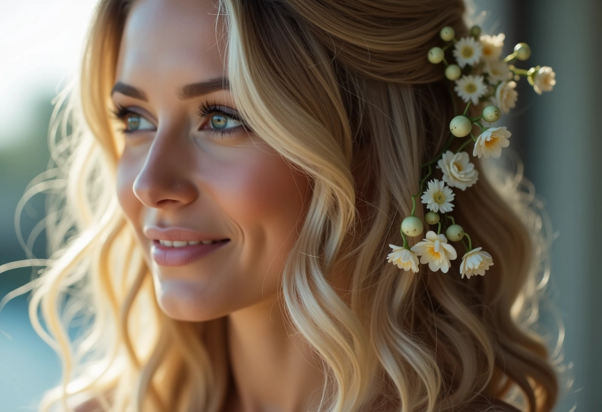 coiffure mariage cheveux longs ondulations romantiques